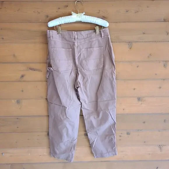 Marine Layer Maya Slim Straight Utility Pant 10 Washed Out Brown Crop Bottom - Picture 3 of 5